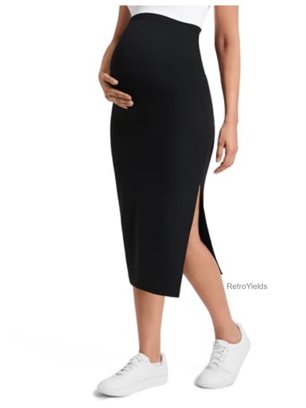 Maternity Side Split Midi Skirt, Butterluxe, Super High Waisted, Slim Fit,
